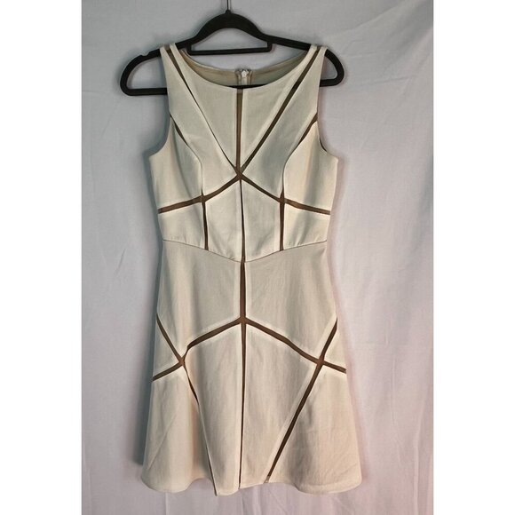 Aidan Mattox Sleeveless Mesh-Inset Cocktail Mini Dress Eggshell White Tan Size 2 - Picture 2 of 11